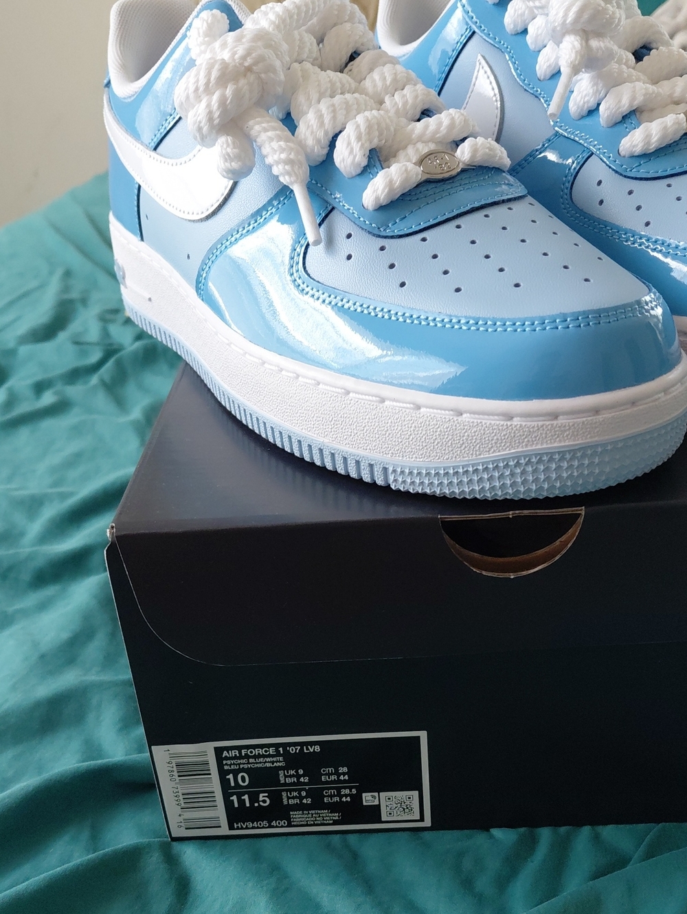 Nike Mens Patent Leather Sneakers in Light Blue and White